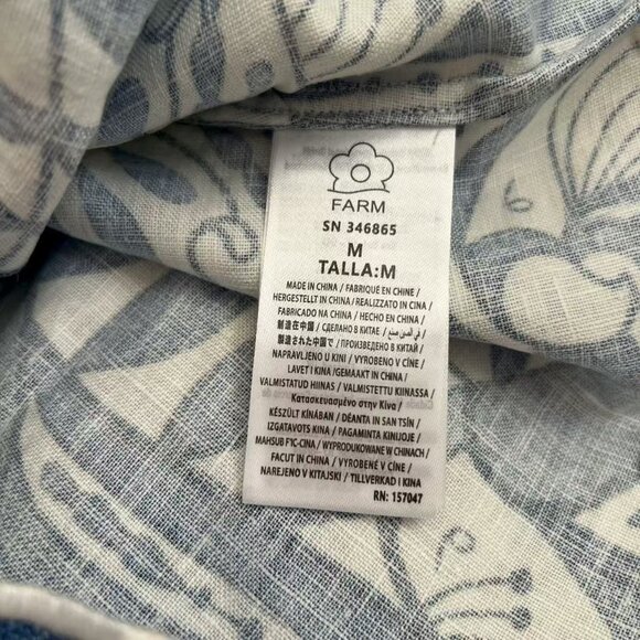 NWOT Farm Rio Linen Lace Nature Short-Sleeve Crop Wavy Blouse Size M Blue - Picture 9 of 11